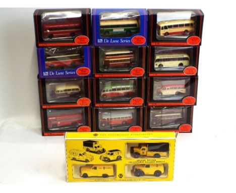 Twelve EFE boxed 1-76 scale buses and box set of Automobile Association vans of the 1950's 