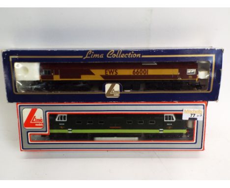 Two boxed Lima diesel locomotives EWS 66001 & D9008 Green Howards 