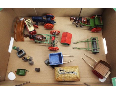 Collection of Britain's and other diecast farm machinery, tractor, carriage, roller, carts, milk churns etc  