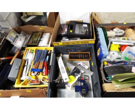 Four boxes of model makers tools, wires, accessories, storage boxes