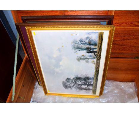 A David Shepherd print "Elmes in Winter"; Edward Walker print of a sailing ship; and two other Edward Walker prints 