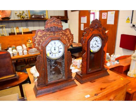 Two Amsonia oak cased mantel clocks