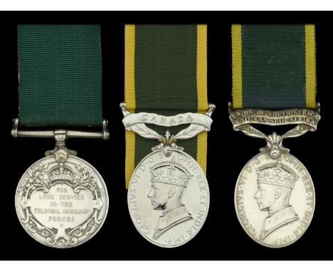 Colonial Auxiliary Forces Long Service Medal, G.V.R. (Sergeant J. A. Pollock. 3rd Regiment. C.G.A.); Efficiency Medal, G.VI.R