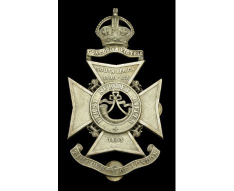 1st Surrey Rifles, 21st County of London, Officer’s Shoulder Belt Plate. A very good Edwardian die-cast white metal or silver