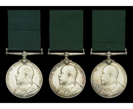 Volunteer Force Long Service Medal, E.VII.R. (3) (2967 Bmbr. J. Carter. 2/Hants: R.G.V.A.; 1377 Bmbr. J. Dye. 4/Durham R.G.A.