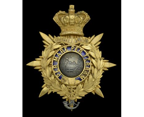 Royal Marine Light Infantry Officer’s Helmet Plate. A good Victorian gilt example, circa 1878-1901, with a Victorian crowned 