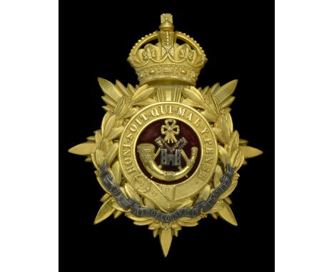 Duke of Cornwall’s Light Infantry Officer’s Helmet Plate. A good Edwardian example with a gilt crowned star mounted with a Ga