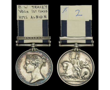 Naval General Service 1793-1840, 1 clasp, Algiers (B. W. Tracey. Volr. 1st Class) backstrap of clasp a little distorted, othe