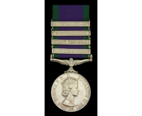 General Service 1962-2007, 4 clasps, Borneo, Malay Peninsula, South Arabia, Northern Ireland, unofficial retaining rods betwe