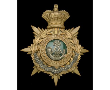 King’s Shropshire Light Infantry Officer’s Helmet Plate. A good Victorian example with a gilt Victorian crowned star mounted 