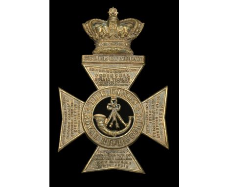 King’s Royal Rifle Corps Helmet Plate. A good Victorian gilding metal die-stamped example with a Victorian crowned Maltese cr