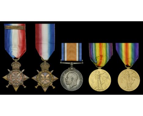 1914 Star, with copy clasp (9529 Sjt. G. F. Elliott. R.F.A.); 1914-15 Star (77861. Gnr. C. Hardman, R.F.A.); British War Meda