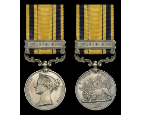 The South Africa 1877-79 medal awarded to Private W. Flyfield, 80th Regiment of Foot, who was killed in action at the Intombi