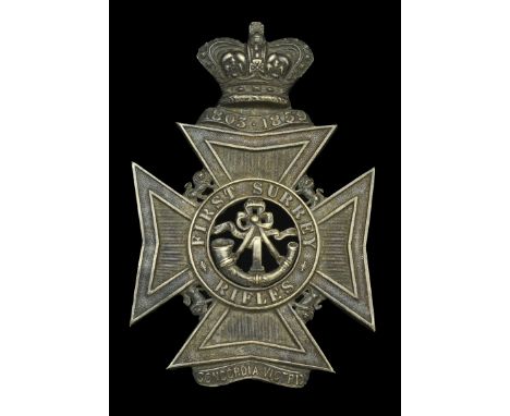 First Surrey Rifles Officer’s Victorian Pouch Belt Plate. A good late Victorian die-stamped darkened silver example, circa 18