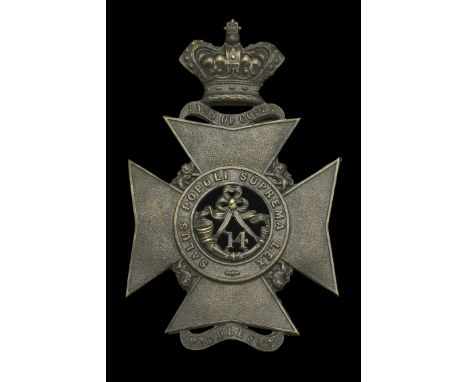 14th (Inns of Court) Middlesex Rifle Volunteers Helmet Plate. A fine die-stamped Victorian example with a blackened brass Mal