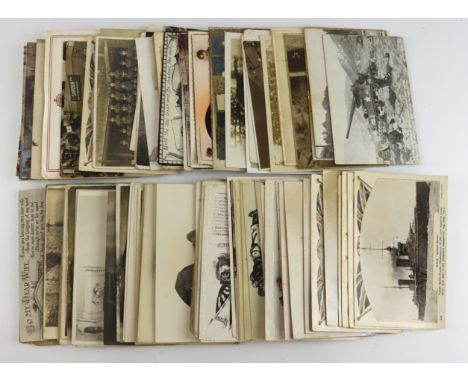 Military, varied original selection, R/P's, humour, patriotic, camps, ships, etc (approx 105 cards)