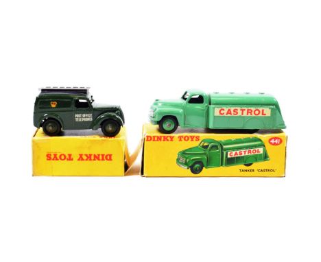 Dinky Light Commercials 261 Telephone Service van (E box F-G, lacks on large end flap) and 441 Studebaker Castrol tanker (G-E
