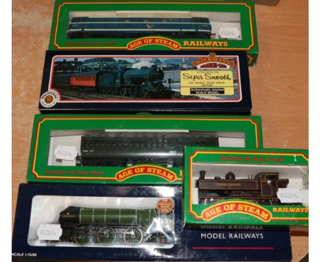 Age Of Steam OO Gauge Locomotives BR D5578 blue and 0-6-0PT London Transport L99; Engineering Department coach with clerestor