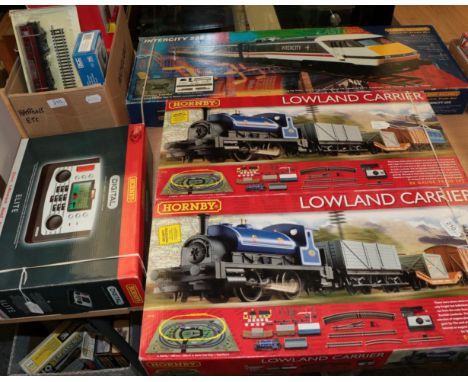 Hornby (China) OO Gauge 2xR1163 Lowland Carrier Sets (both E boxes G); Hornby Collector Club locomotives: 2xR2877 0-4-0T BR a