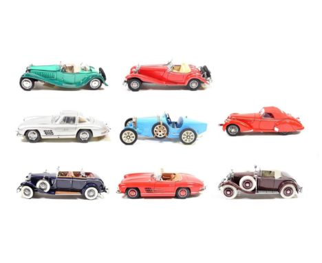 Franklin Mint European Cars 1954 Mercedes 300SL gull wing, 1960 Mercedes 300SL roadster, 1935 Mercedes 500K, 1925 Hispano Sui