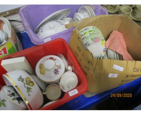 THREE BOXES OF VARIOUS CHINA INCLUDING ROYAL WORCESTER WITH A FRUIT DESIGN