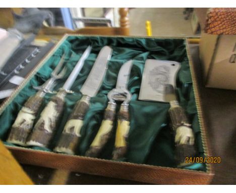 CARVING SET INCLUDING KNIFE, FORK AND SHARPENER ALL WITH BONE HANDLES IN ORIGINAL BOX