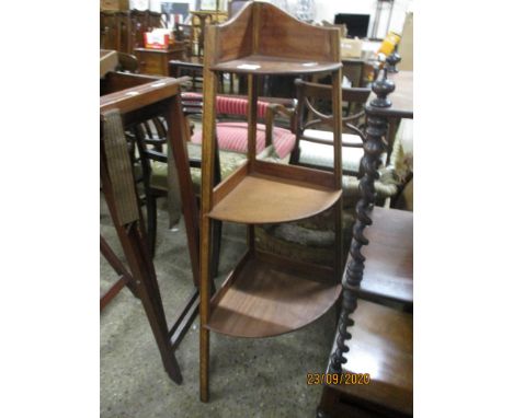 19TH CENTURY ROSEWOOD THREE-TIER WHATNOT, PEDESTAL TABLE AND THREE TIER CORNER STAND