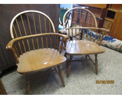 PAIR OF REPRODUCTION STICK BACK KITCHEN ARMCHAIRS