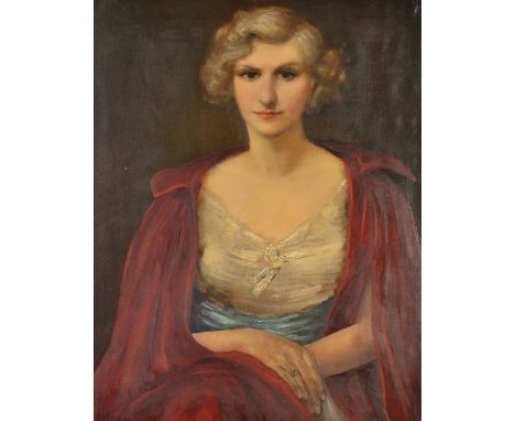 Portrait of a lady in a red cape
Oil on canvas
Labels to the back, 'Southport' and 'James Bourlet & Sons Ltd.'
77.5 x 62.5cm