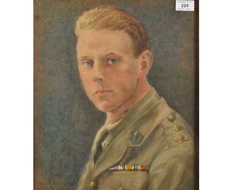 Portrait of Tom Heap
Watercolour
Label to the back, stating 'The King has approved of the award of the military cross T. Sec.