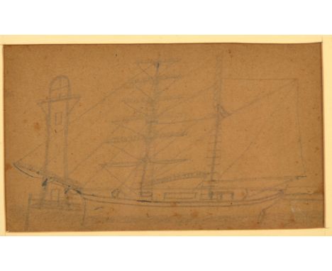ALFRED WALLIS
Boat and lighthouse 
Pencil and ink sketch on brown paper
Unsigned
20 x 11cm
(See illustration)
Provenance: Fro
