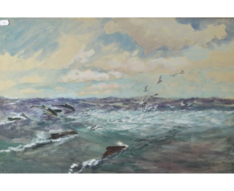 CHARLES NAPIER HEMY
The Hunters, a school of dolphins
Water and body colour
Unsigned
To the back, a label signed by a member 