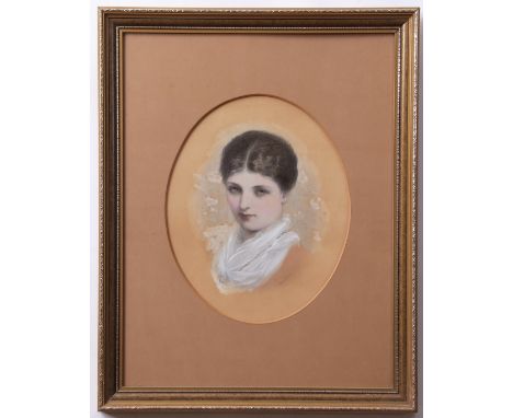 English School (19th/20th century), Head and shoulders portrait of a lady, 22 x 17cm, together with two overpainted lithograp