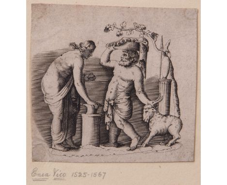 Enea Vito (1525-1567), Allegorical figures with goat, Old Master engraving, 9 x 10cm, unframed  