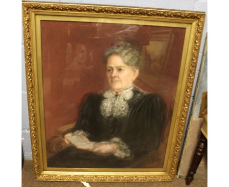 English School (19th/20th century), Portrait of a seated lady holding a book Pastel, 70 x 58cm  