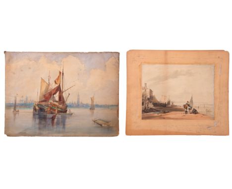 English School (19th century), Seascape, watercolour, 39 x 52cm, together with a chromolithograph, both unframed (2)  