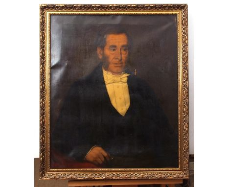 W Mackie (19th century), Portrait of Sir John Wadham and his wife, pair of oils on canvas, signed and dated 1851, 74 x 62cm (