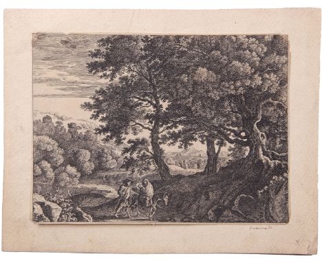 Herman van Swanevelt (1603-1655), Classical landscape, Old Master engraving, 14.5 x 20cm, unframed  