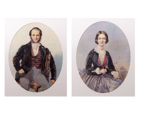 Philippa Rowe (19th century), Half-length portrait of a lady and gent, pair of watercolours, both signed and dated 1851, 34 x