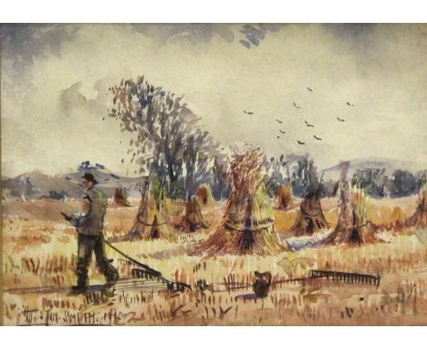 Austin Smith (19th/20th century) Harvest scene, watercolour, signed and dated 1915 lower left, 12 x 16cm  