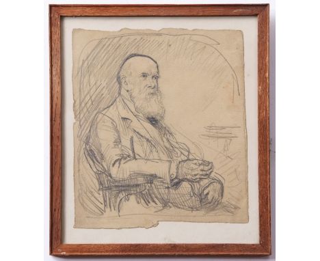 Modern British School (20th century), Portrait of a bearded gent seated, pencil drawing, 17 x 15cm