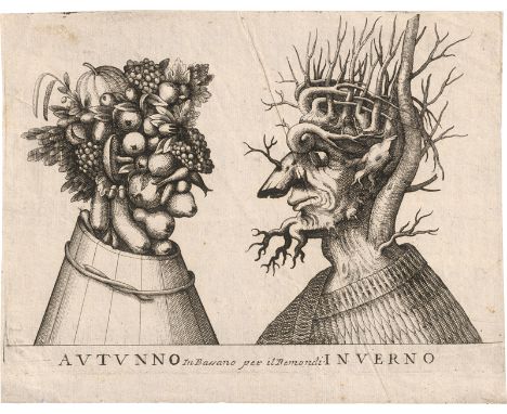 Arcimboldo, Giuseppe - nach -- nach. Autunno - Inverno. Radierung. 18,4 x 23,5 cm. Um 1590-1610. Wz. Wäppchen.Das Pendant mit