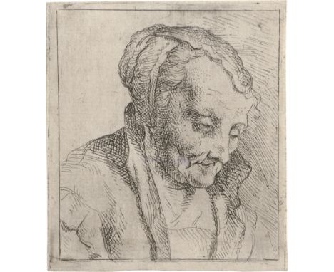 [*] Snijers, Peter -- Bildnis einer niederblickenden Frau mit Haube. Radierung. 8 x 7,1 cm. Wurzbach 2, nicht in Hollstein.Ne