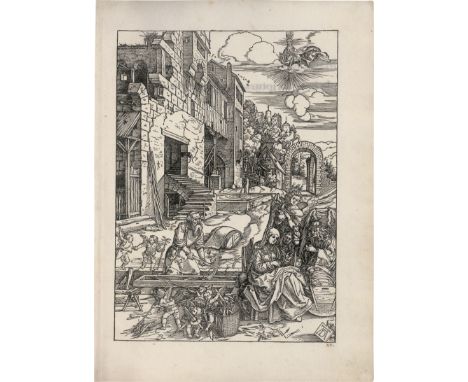 Dürer, Albrecht -- Das Marienleben. 20 Holzschnitte. Folio. Sämtlich gebunden mit Zwischenblättern in einem roten Lederband d
