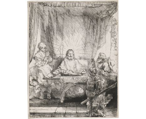 Rembrandt Harmensz. van Rijn -- Christus in Emmaus (Große Platte). Radierung. 20,8 x 16 cm. 1634. B. 87, White/Boon (Hollstei