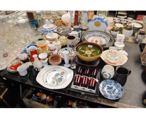 A collection of decorative china and pottery to include slipware decorated dishes, Quimper etc.