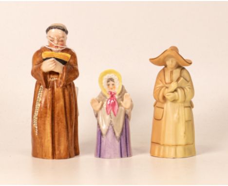 Three Royal Worcester Candle Snuffer Figures tallest including Monk &amp; two lady figures , tallest 12cm(3) 