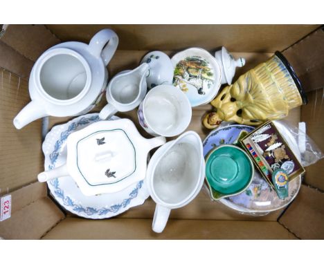 A mixed collection of Churchill floral patterned tea ware, Royal Worcester Palissy dog theme pin dishes, St John Ambulance ba