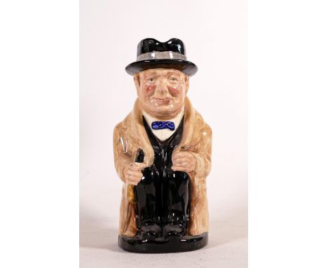 Royal Doulton large toby jug Winston Churchill in unusual light tan suit, h.23cm. 