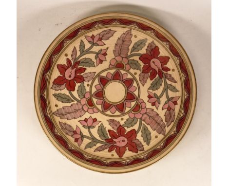 Crown Ducal Charlotte Rhead Wall Plate in stylised floral red and gilt motifs. Diameter: 32cm 